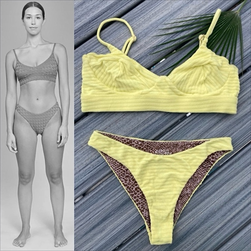 ACACIA Set - Paisley Bikini Top & Zuma Bottom in Topaz Terry Ribbed - XL/M